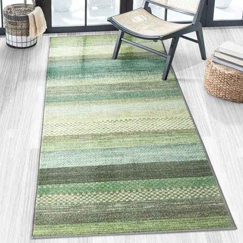 Floordirekt Teppich Läufer für Küche, Flur & Wohnraum - Teppichläufer auf Maß - Meterware - Flurteppich - Küchenläufer - Wohnzimmer Teppich (80 x 150 cm, Naxos - Grün-Blau)