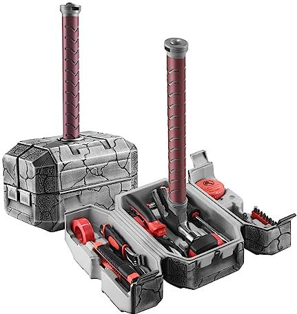TOKKOT Thor Hammer Werkzeugkoffer Set,Tägliche Reparatur Gefüllt Haushalt Werkzeug,Werkzeugkasten Set für DIY und Holzbearbeitung,Geschenke für Herren,Halloween Deko (Einen schritt weiter)