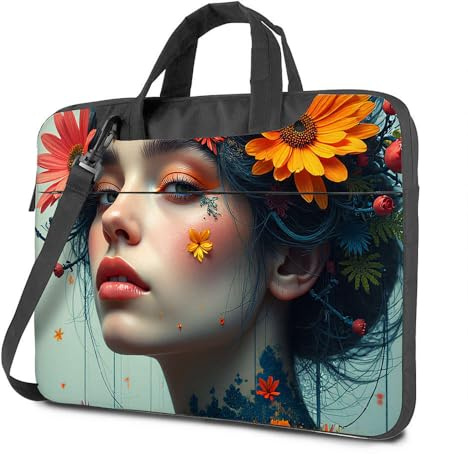 Laptoptasche Floral Fantasy: A Woman'S Portrait With Nature'S Wonders Laptop Bag 16 Zoll Laptop Case Laptop Case 16 Zoll, farbig, 26x36cm