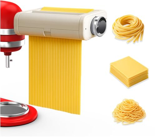 Pasta Maker Attachment for KitchenAid Stand Mixer 3pcs – Pasta Roller, Spaghetti Cutter & Fettuccine Cutter – 3-in-1 Attachment Set - Stand Mixer Accessories for KitchenAid by MMOBIEL