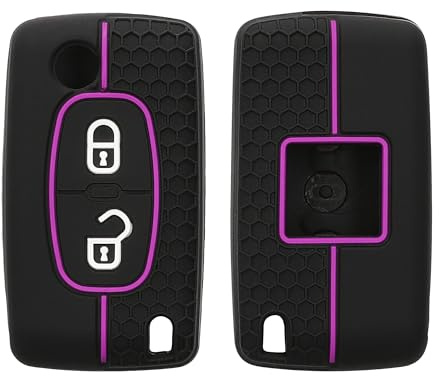 kwmobile Schlüsselhülle für Peugeot Citroen 2-Tasten Klapp Autoschlüssel Hülle - Autoschlüssel Schlüssel Hülle aus Silikon - Schlüsseletui in Schwarz Violett