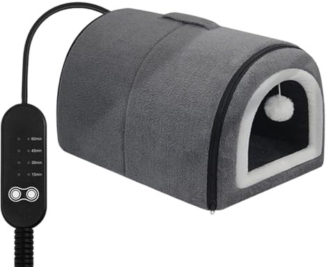 Winter Heated Cat Bed with Adjustable Temperature Control Detachable Semi Enclosed Design Arched Roof for Indoor Comfort Ideal Small Medium Breed Winter Home Travel Use (A, One Size)