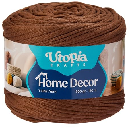 Utopia Crafts Home Decor Fettuccia per Uncinetto, 300g Filo T-Shirt Spesso Morbido Elastico per Cestini Borse Tappeti, Filo Tessuto per Principianti, Decorazione Casa, Macramè (Marrone Cioccolato)