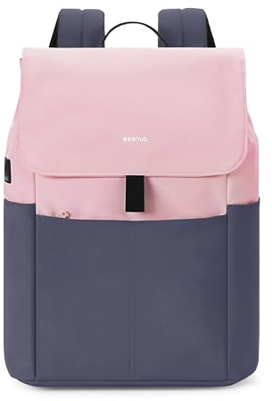 ECOHUB Kontrastfarben Rucksack Damen, 16 Zoll Laptop Rucksack, Tagesrucksäcke mit 8 Fächern & diebstahlsicherer Tasche, Daypack mit Trolley-Schlitz für Schule, Uni, Arbeit & Reise (City Graurosa)