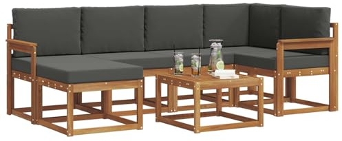 vidaXL Outdoor-Sofagarnitur mit Kissen 7 pcs Natur und Anthrazit, Garten, modern, langlebiges Outdoor-ecksofa-Set, Patio-Lounge-möbel, terrasse-innenwohnen-Komfort