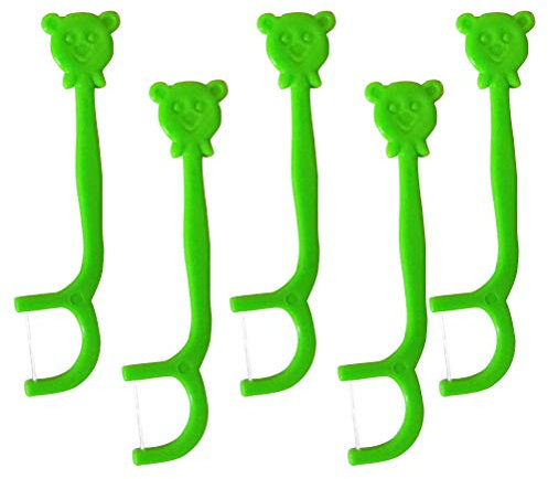 SUPVOX Zahnseide Stick Bär Design Einweg Zahnstocher Zahnpflegesets für Kinder 100 Stück (Grün)