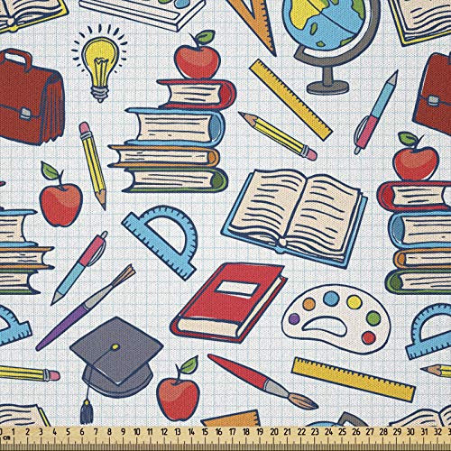 ABAKUHAUS Schule Stoff als Meterware, School Student Supplies, Microfaser Stoff für Dekoratives Basteln, 1M (230x100cm), Weiß und Rot