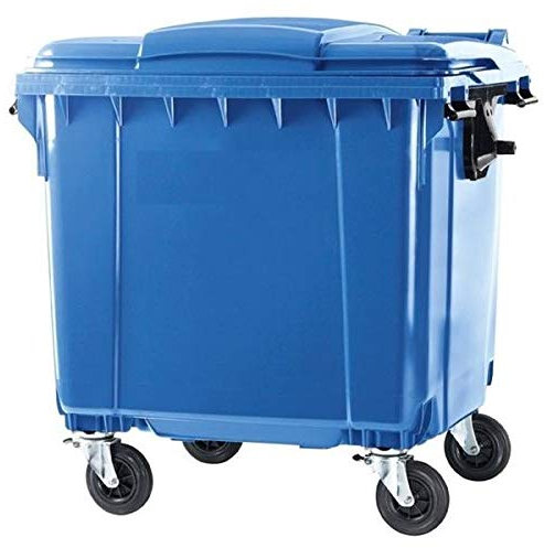 SSI Contenedor de Basura 1100L con Tapa Plana - Diseño Robusto Azul, Ruedas con Freno, Desagüe Inferior, Cumple Normativa EN-840, Ideal para Grandes Volúmenes de Residuos y Reciclaje en Exteriores