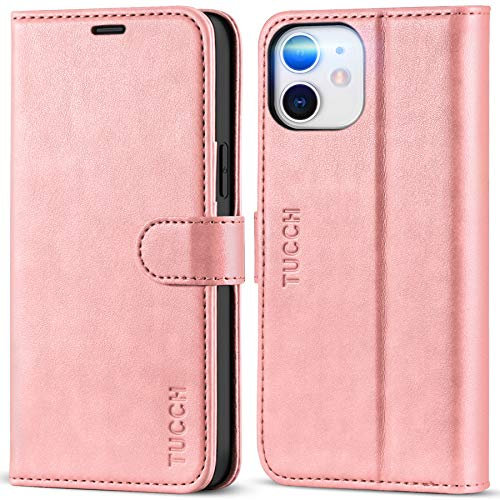 TUCCH Custodia per iPhone 12/12 Pro Cover Antiurto Portafoglio Magnetica Flip con Chiusura RFID Blocco Tasca Carte Pelle Sintetica Portacellulare Compatibile con iPhone 12/12 Pro (6,1 2020), Oro Rosa