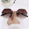 WQZYY&ASDCD Sonnenbrille Herren Damen Übergroße Rahmenlose Damen Mode Damen Retro-Legierung Sonnenschutz Uv400 Brille-Braun