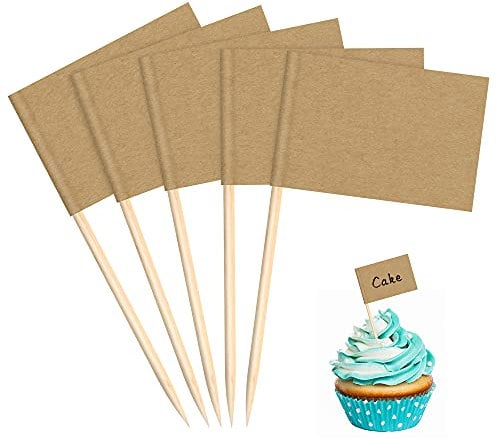 lohey 100PCS Kraft Paper Food Labels (3.5 * 2.5cm) Fruit Picks for Party Food, Cheese Plate & Cupcake Toppers, Cheese Label, Baby Shower Names, Fruit Salad