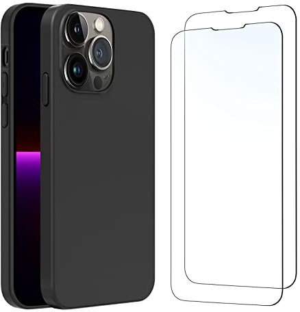 NEW'C Coque pour iPhone 13 Pro (6,1) Silicone Ultra Fine Noir et 2 × Verre trempé pour iPhone 13 Pro (6,1) Film Protection écran
