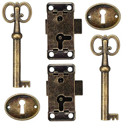 QIUUE - Juego de 2 cerraduras de puerta de armario vintage con llave para armario de joyería