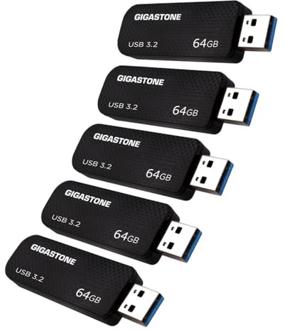 GIGASTONE 64GB Flash-Laufwerk (5 Stück) Z30 USB 3.2 Gen 1, 80MB/s UltraSchnell, Schlüsselring-Öse, Push-Pull, Datenspeicherung, Backup für PC/Mac/TV/Auto, USB 2.0/3.0/3.1 Kompatibel