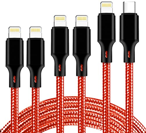 cugunu USB C to Lightning Cable 2Pack 6FT iPhone Charger Apple MFi Certified Power Delivery Fast Charging Cord Compatible with iPhone 13/12/11/XS/XR/X/8, iPad - Red