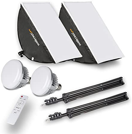 Walimex pro 2X Softbox 40x60cm 60W Bi Color LED I leistungsstarkes Dauerlicht inkl. 2X Stativ, 2X Diffusor & Fernbedienung I Farbtemperatur 3.000 – 6.000 K I Für Profi-Fotos & Videos I CRI 95+
