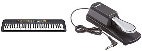 Yamaha PSR-F52 Digital Keyboard, schwarz – Kompaktes digitales Keyboard für Einsteiger mit 61 Tasten & Rockjam Sustain Pedal für digitale Klaviere und elektronische Tastaturen mit Polaritätsschalter