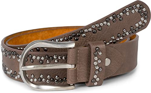 styleBREAKER Nietengürtel mit mehrfarbigen kleinen Nieten, Gürtel Kunstleder Einfarbig, kürzbar, Hüftgürtel Unisex 03010071, Farbe:Taupe, Größe:90cm