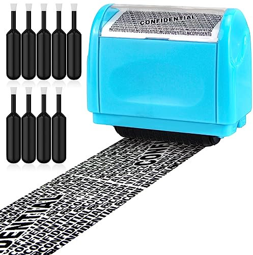 AUXHCYL Confidential Roller Stamp, Identity Theft Rolling Data Defender, Included 9 Pack Refills, Address Blocker and Privacy Safety, ID Blackout Security (Blue)