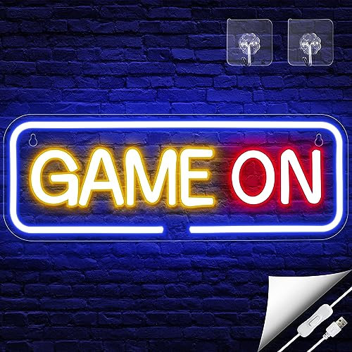 Arrinew Letrero de Neón, Cartel Neon Game On, Luces de Neon para Gamer, Decoracion, Cuarto de Juegos, Habitación de Niños, Decoración de Pared, 39.88 cm x 14.48 cm, Acrílico