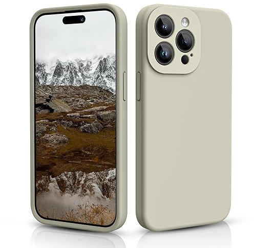 CALOOP Slim-Fit for iPhone 15 Pro Case,Skin Soft Liquid Silicone,Sturdy Hard Frame Shockproof Cover with Anti-Scratch Microfiber Lining,Full Protection for Screen and Camera Lens, 6.1 inch(Stone)