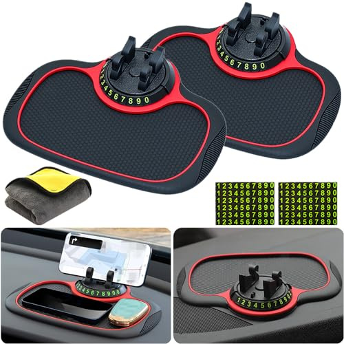 Support de Téléphone Automatique de Tapis Antidérapant de Voiture Multifonction, Universels Tapis Antidérapant pour Tableau de Bord de Voiture avec Support de Téléphone Rotatif à 360 ° (2 Pièces)