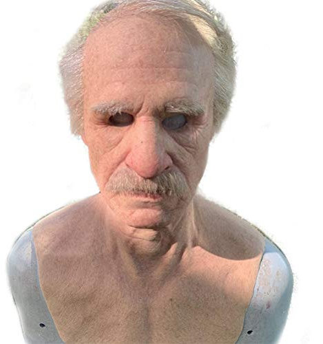 WBTY Alte Mann-Maske, Realistische Menschliche Falten-Gesichtsmaske aus Latex, Halloween-Kostüm-Party, Superweiche Alte Mann-Erwachsenenmaske mit Perücke (Sortierte Farbe)