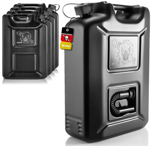 Benzinkanister 20L Schwarz im Totenkopf Design - Kraftstoffkanister für Benzin, Diesel & AdBlue – Made in Germany