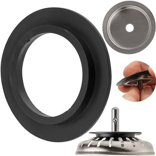 Ersatz Dichtung mit Unterbau für Siebkörbchen, 1 Set, Spüle Siebkorb Dichtring mit Ø 52,5 mm außen, Ø 32,8 mm innen, 5 mm Dicke, Ø 40 mm Unterteil, Zubehör Küchenspüle, Siebkorbdichtung Set Spülbecken