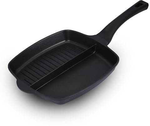 Innovacook 2-Section Grill - Griddle Pan 28cm, Long Lasting Pan, Innovative Cookware, Double Layer Coating Pan, Suitable for All Cooking hobs, Black