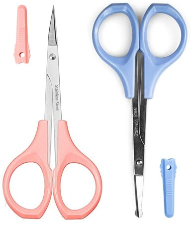 Augenbrauenschere für Damen, kleine Schere, Schönheit für Gesichtshaar, Bart, Ohr, Nase, Schnurrbart, Edelstahl, 2 Stück