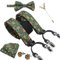 SzonMcnl Weihnachten Herren Hosenträger mit Fliege Set Grüner Lebkuchenmann Pattern Hosenträger Verstellbare Y Form mit starken Clips Weihnachtsgeschenke und Fliege Einstecktuch für Männer