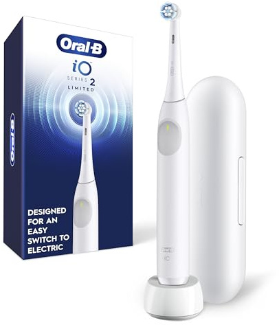 Oral-B iO Series 2 Limited Rechargeable Electric Powered Toothbrush, Pure White with 1 Gentle Care Brush Head and 1 White Travel Case - Automatic Pressure Sensor to Protect Gums - 3 Modes -2 MinTimer