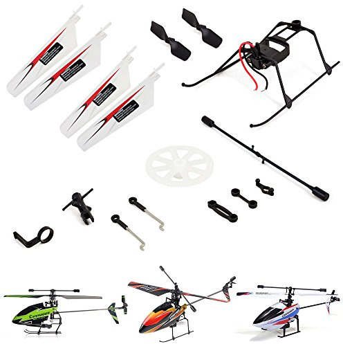 Ersatzteil Set für WLtoys V911 Commander (Weiße Edition) Single-Rotor RC Hubschrauber – Kufe, 4 Hauptrotorblätter, 2 Heckrotoren, Stabilisatorstange, Zahnrad, Verbindungsstücke & Rotorkopf