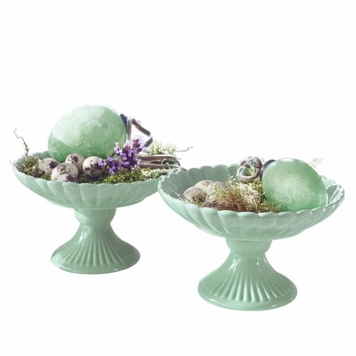 LOBERON Schale 2er Set Zervil, grün | Handbemalt, Klassisches Design, Blumenartige Form, Sanfter Pastellton, Dekoration, Porzellan