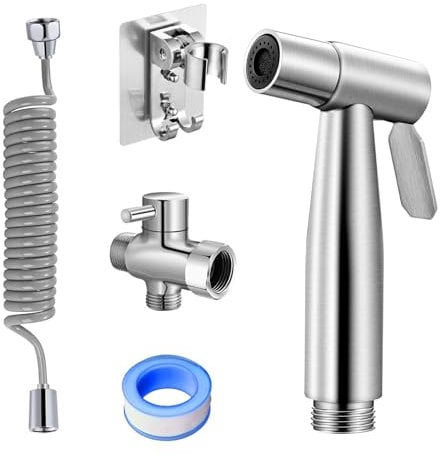 LURNODY Ducha Higienica para Wc, Grifo de Bidet, G1/2 Kit de Rociador de Mano para Inodoro, Acero Inox, 1.5m Linea Telefonica con Ducha Inodoro para Duchas Higienicas (Plata)