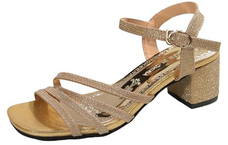 Générique Pantofole Foderate Sandali da spiaggia romani alla moda con tacco basso e cinturino con suola piatta e punta quadrata per le donne Stivali Alti In Pelle Per, oro, 41 EU Large