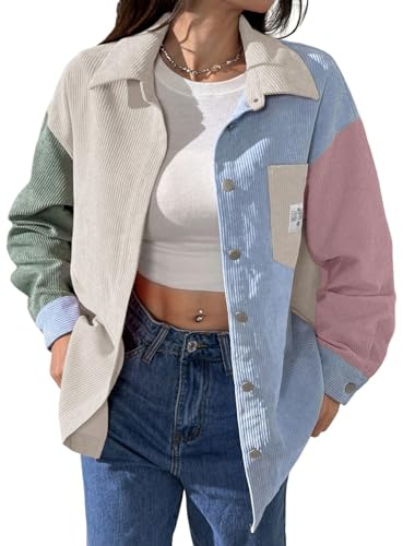 GORGLITTER Cordhemd Damen Elegant Langarm Button Down Hemdbluse Mit Taschen | Loose Fit Blusen, Freizeitjacke Für Herbst, Cord Jacken Mit Knöpfen, Langarmshirt Frühling Outfit