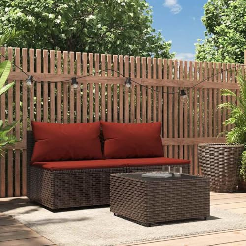 Frdhee Lounge Möbel Outdoor Eckbankgruppe,3-TLG. Garten-Lounge-Set mit Kissen Braun Poly Rattan,Eckbankgruppe für Balkon,Terrasse,Hinterhof