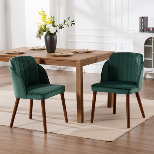 DAYALANE Esszimmerstühle 2er Set, Küchenstuhl Samt mit Holzbeinen, Grün | Polsterstuhl mit Rückenlehne, Dining Chair Akzentstühle Wohnzimmerstuhl für Esszimmer Wohnzimmer