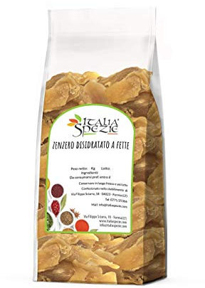 ITALIA SPEZIE - Zenzero disidratato 100% Naturale a Fette 1 Kg - Essiccato al naturale - senza solfiti aggiunti - frutta disidratata