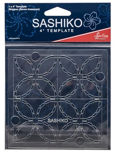 Sew Easy 4” Sashiko Template – Shippou (Seven Treasures) Quilting & Patchwork Rule for Applique Sewing, Transparent Acrylic Non-Slip, Instructions Included
