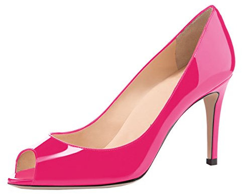 Elashe Escarpins Femme Talon Haut - 8CM Escarpins Peep Toe - Escarpins Femms Bout Ouvert Talon de Soirée Mariage Rosa EU40