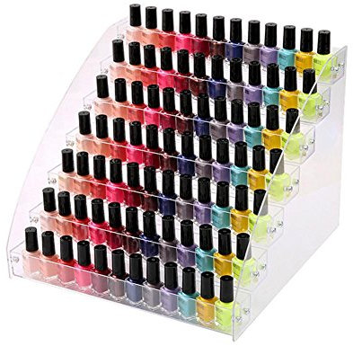 advancethy Nail Polish Display Rack Stand Makeup Organizer Multifunctional Multi-layer 7 Tiers Acrylic Nail Polish Cosmetics Varnish Storage Display Holder for Nail Polish Earrings Necklaces Rings