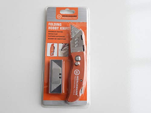 1 Couteau cutter pliant Werckmann avec 5 lames de rechange et un clip ceinture (ORANGE)