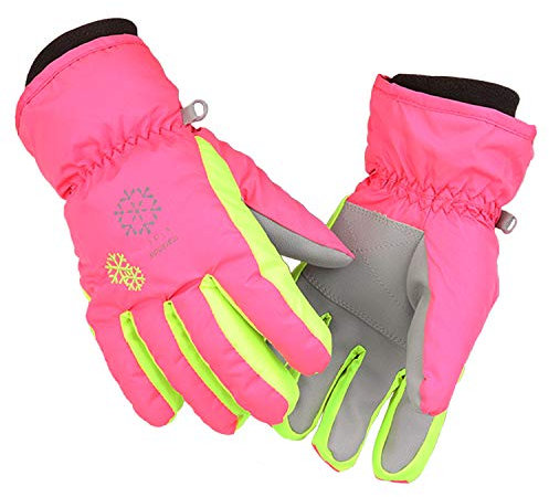 MAGARROW Outdoor Winter Kinder Skihandschuh Warm Snowboard Jungen Mädchen Schneesicher Fleece Kinder Handwärmer (Rosa, S(6~7 Jahre))