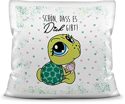 Print Royal Deko-Kissen Tiere mit liebem Spruch - Schön, DASS es Dich gibt - Schildkröte/Ich Liebe Dich/Geschenk für Freund, Freundin / 40x40 / Weiß inkl. Füllung