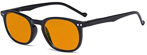Eyekepper Retrò Occhiali Luce Blu Donna Uomo - Blocco Raggi UV Antiriflesso ore Notturne Occhiali da Lettura per Computer con Lenti Filtro Tinti Arancio - Nero +0.50
