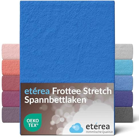 etérea Frottee Spannbettlaken 180x200-200x200 cm Blau für 15-25 cm Steghöhe 80% Baumwolle + 20% Polyester - Oekotex Spannbetttuch Bett Bezug Matratzen - Bettlaken 180x200cm - 200x200cm Blue