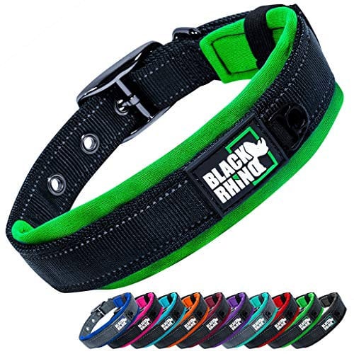 Black Rhino - Das Comfort Halsband Super Weiches Neopren Gepostertes Hundehalsband für alle Hunderassen - Hochbeanspruchbar Verstellbar Reflektierend Wetterfest (Klein, Grün/Schwarz)